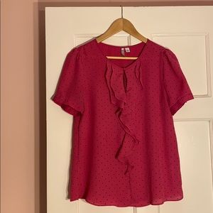 Elle Blouse- hot pink w/ black polka dots-…